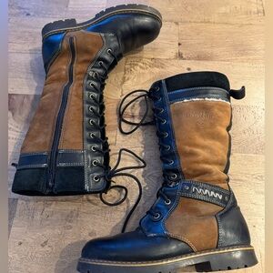 Saute Mouton Ilka leather suede woven wool insulation boots lace up size